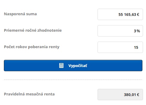 mesačná renta z nasporenej sumy za obdobie 15 rokov