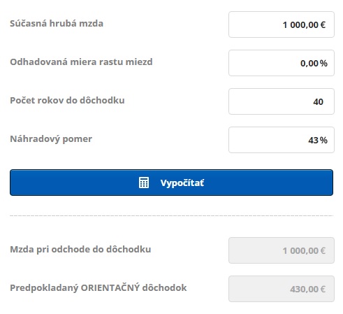 predpokladaný dôchodok z I. piliera